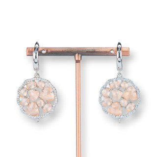 Bronze Stud Earrings with Cat's Eye Pendant Set 24x40mm Peach