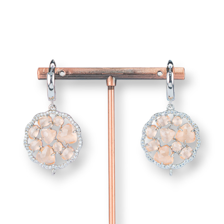 Aretes de bronce con colgante de ojo de gato incrustado, 24x40 mm, melocotón