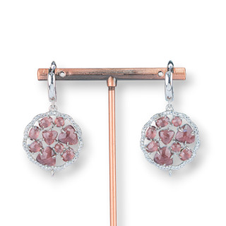 Aretes de Bronce con Colgante Ojo de Gato 24x40mm Morado