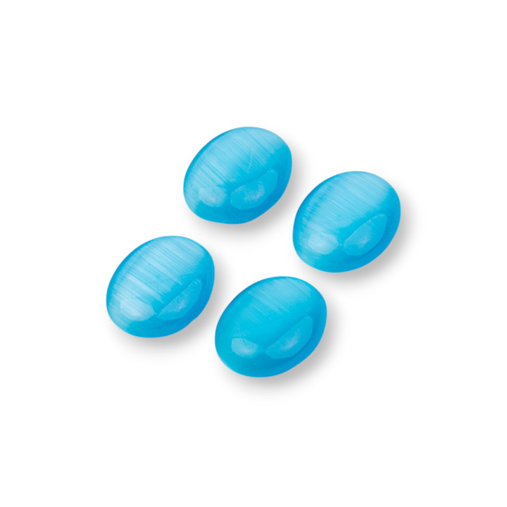 Cabochon Di Occhio Di Gatto Incastonati Ovale 8x10mm 40pz Azzurro