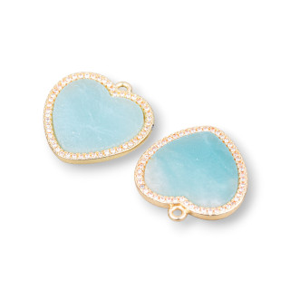Connecteur Composant Bronze Avec Pierres Dures Et Zircons Coeur Plat 21x22mm 4pcs Amazonite