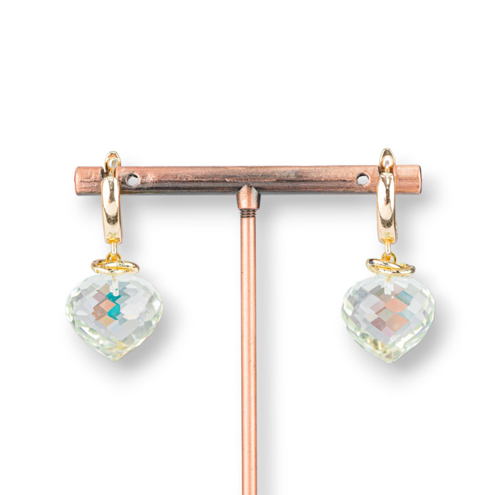 Μπρούτζινα καρφωτά σκουλαρίκια με Crystal Drop Cabochon 17x34mm Λευκό Κρύσταλλο