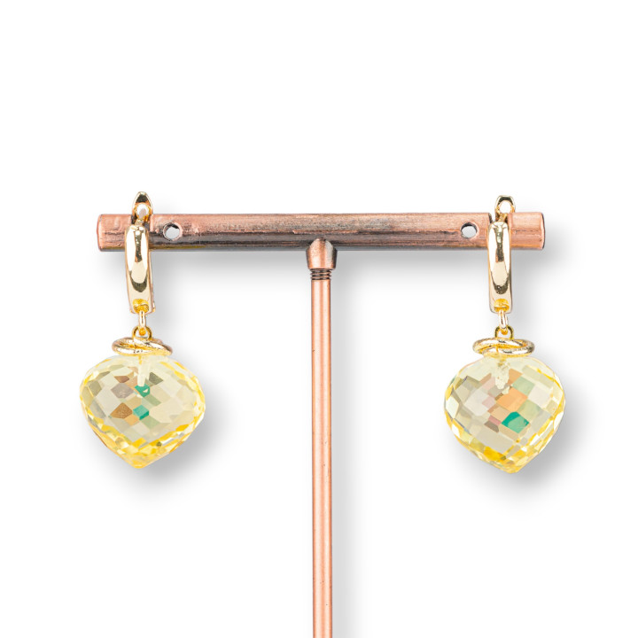 Bronze Stud Earrings With Crystal Drop Cabochon 17x34mm Citrine Yellow