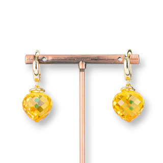 Bronze Stud Earrings With Crystal Drop Cabochon 17x34mm Yellow Topaz