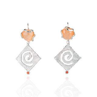 Boucles D'oreilles Crochet Bronze Oeil De Chat Et Pendentif Zamak 30x60mm Losange Orange