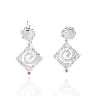 Pendientes Gancho De Bronce Con Ojo De Gato Y Colgante De Zamak 30x60mm Rombo Blanco