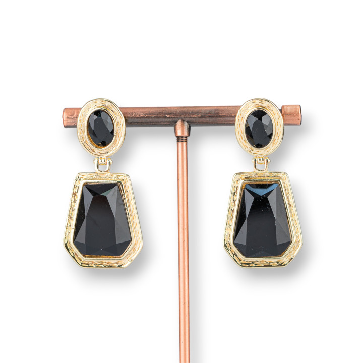 Aretes De Bronce Con Colgantes Ojo De Gato 20x42mm Negro Dorado