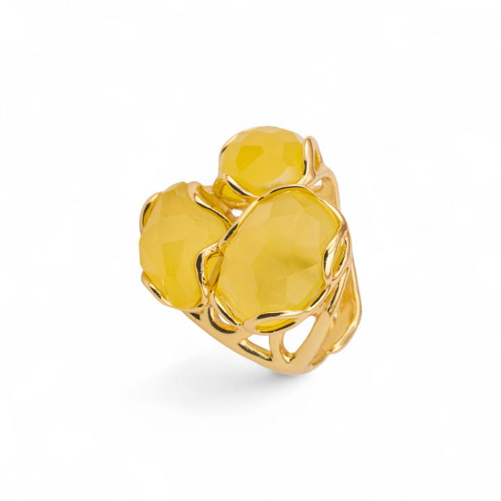 Anillo Bronce Con Ojo De Gato 25x27mm Tamaño Ajustable Amarillo Dorado