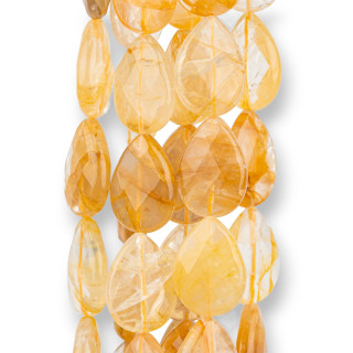 Yellow Hematoid Quartz Faceted Flat Drops 18x25mm