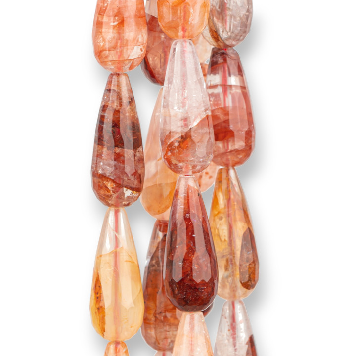 Hellroter hämatoider Quarz facettierte Briolette-Tropfen 12x30mm