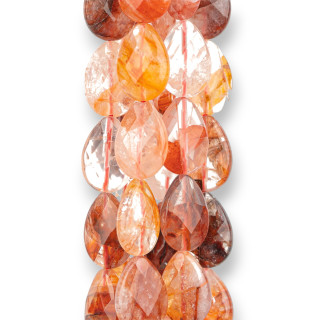 Gotas Planas Facetadas De Cuarzo Hematoide Rojo Claro 18x25mm