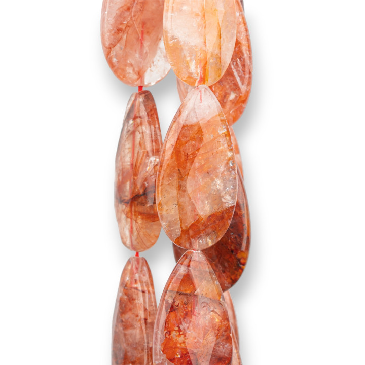 Quarzo Ematoide Rosso Chiaro Gocce Piatte Sfaccettate 20x40mm