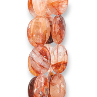 Quartz Hématoïde Rouge Clair Ovale Plat Facette 13x18mm