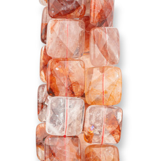 Quartz Hématoïde Rouge Clair Carré Plat Facette 15mm