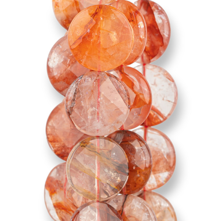 Hematoid Quartz Light Red Round Flat Faceted 20mm