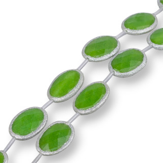Péridot Vert Jade Fil Perles Ovale Plat Facette Avec Paillettes 22x28mm 8pcs Argent
