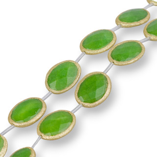 Peridoto Verde Jade Alambre Perlas Plano Oval Facetado Brillo 22x28mm 8pcs Dorado