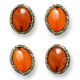 Μαρκασίτης Χάντρες Strass Πορτοκαλί Αχάτης Ριχτός Οβάλ Επίπεδος 18x24mm 10τμχ