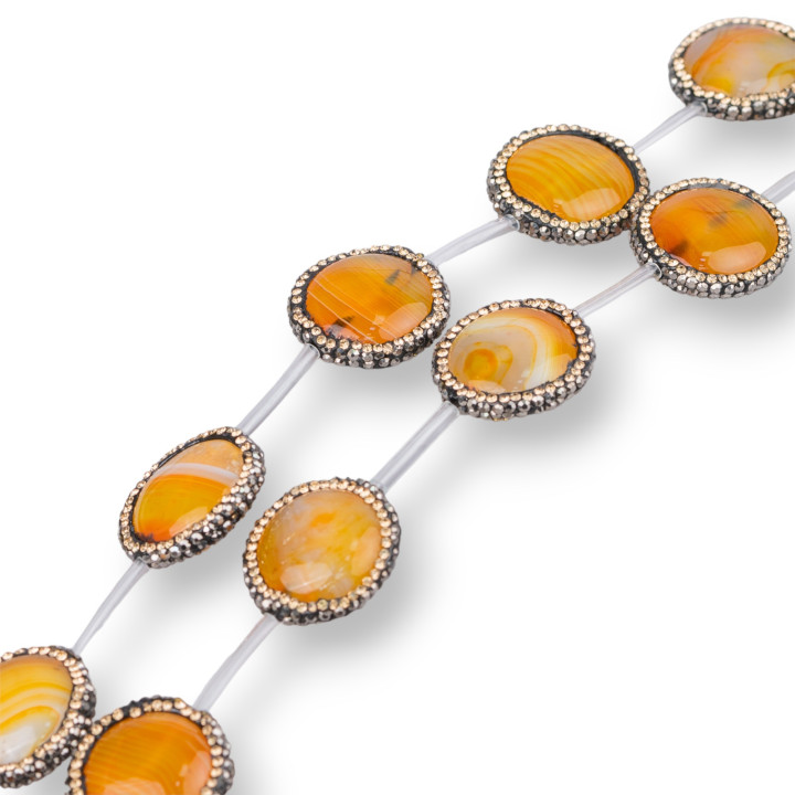 Marcassite Strand Beads Strass Orange Agate Strié Plat Rond 22mm 10pcs