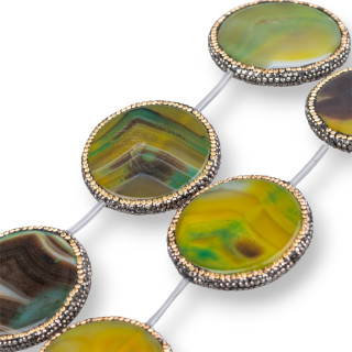 Marcasita Strass Abalorios Strass Ágata Amarilla Estriado Plano Redondo 45mm 4pcs