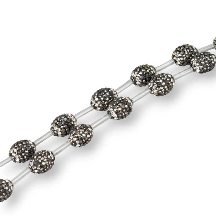 Χάντρες βαρελιού Rhinestone Marcasite 10x12mm 16τμχ Μαύρο + Άσπρο