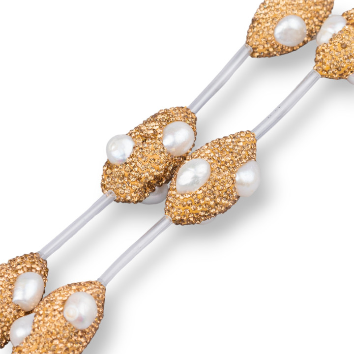 Marcassite Strass Strass Perlé Barrel Avec Perles 23x35mm Grand 6pcs Doré