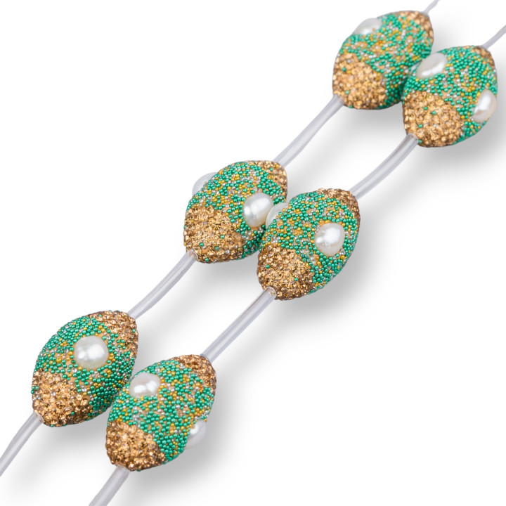 Μαρκασίτης Χάντρες Στράντα Βαρέλι Εξάρτημα με Πέρλες Ποταμού 17x26mm 8τμχ