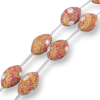 Marcasite Strand Beads Rhinestone Barrel Component With River Pearls 17x26mm 8pcs MOD10