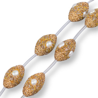 Marcassite Strand Beads Strass Component Barrel With River Pearls 17x26mm 8pcs MOD2