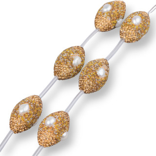 Markasit-Strangperlen, Strasskomponente, Barrel mit Flussperlen, 17 x 26 mm, 8 Stück, MOD3