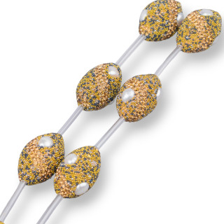 Marcasite Strand Beads Rhinestone Barrel Component With River Pearls 17x26mm 8pcs MOD6