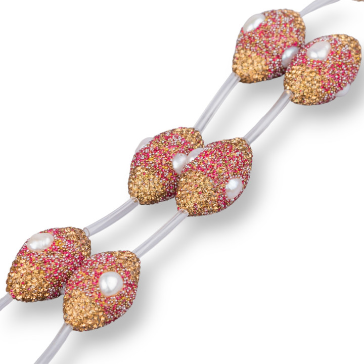 Perline a Filo Di Marcasite Strass Componente Barilotto Con Perle Di Fiume 17x26mm 8pz MOD8