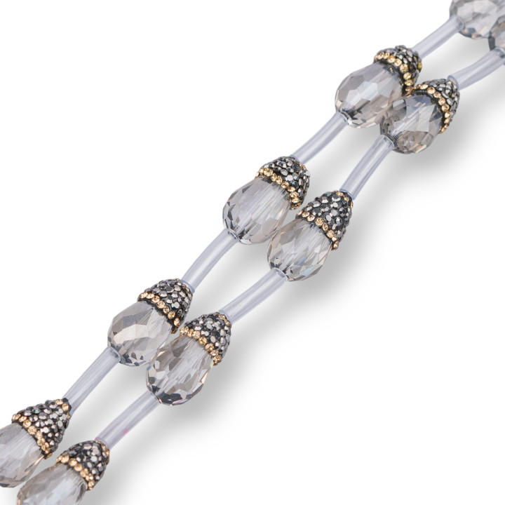 Μαρκασίτης στρας Strand Beads with Faceted Briolette Drops Crystals 10x20mm 12τμχ Smoky Grey