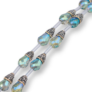 Marcassite Strass Strass Perles Avec Cristaux Facettes Briolette Gouttes 10x20mm 12pcs Vert AB