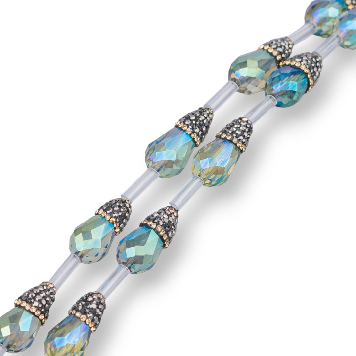 Marcassite Strass Strass Perles Avec Cristaux Facettes Briolette Gouttes 10x20mm 12pcs Vert AB