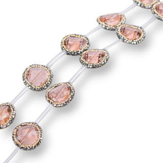 Perline a Filo Di Marcasite Strass con Cristalli Tondo Piatto Sfaccettato 18mm 10pz Champagne