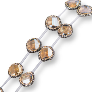 Perline a Filo Di Marcasite Strass con Cristalli Tondo Piatto Sfaccettato 18mm 10pz Citrino AB