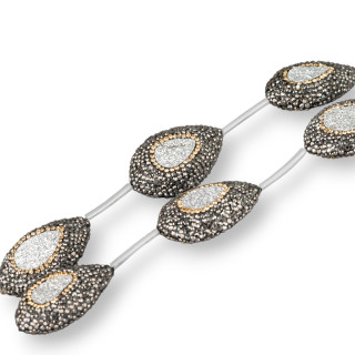 Marcasite Strass Beads with White Druzi and Mother of Pearl Flat Drop 23x32mm 5τμχ