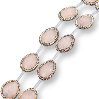 Perline a Filo Di Marcasite Strass Con Giada Rosa Gocce Piatte Sfaccettato 18x23mm 10pz