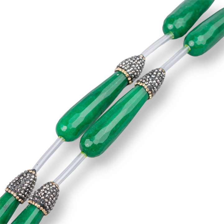 Markasit Strass Strassperlen mit Smaragd Jade Briolette Tropfen facettiert 12x53mm 5St