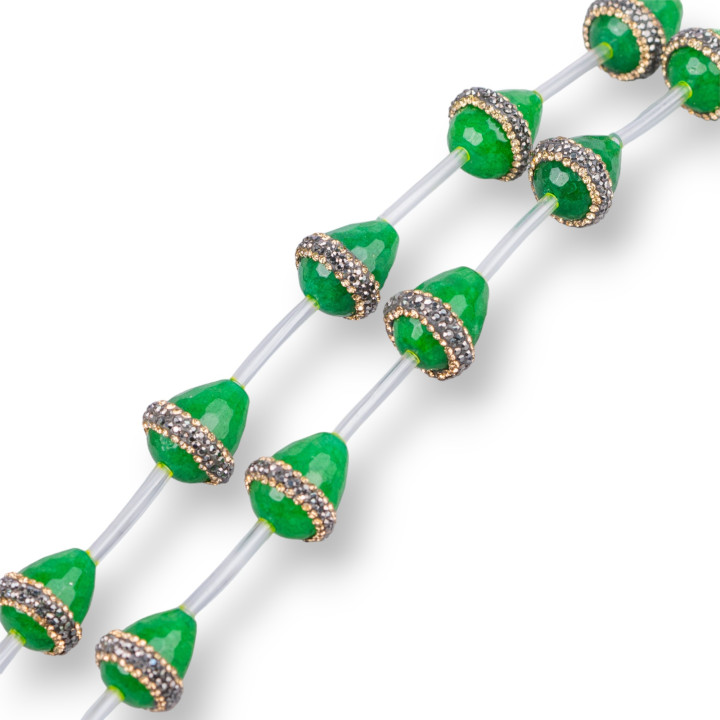 Μαρκασίτες Rhinestone Strand Beads with Emeraldite Jade Drops Faceted Briolette 15x16mm 11τμχ