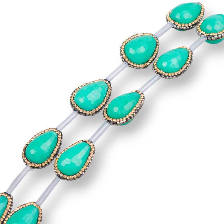 Marcassite Strass Strass Perles Avec Turquoise Jade Briolette Gouttes Facettes 16x23mm 10pcs