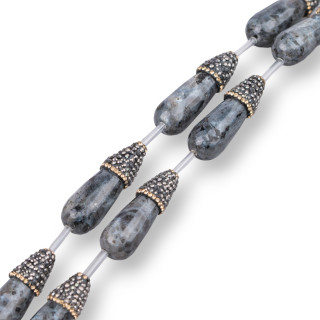Marcasite Rhinestone Strand Beads with Black Labradorite Larichite Drops Faceted Briolette 12x34mm 8pcs