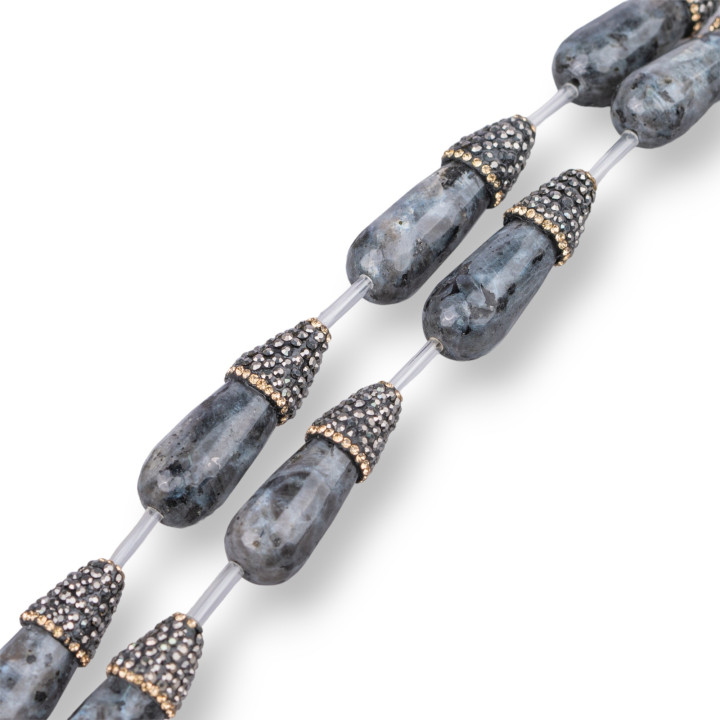 Μαρκασίτες Rhinestone Strand Beads with Black Labradorite Larichite Drops Faceted Briolette 12x34mm 8τμχ
