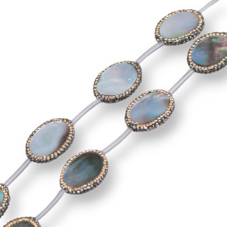 Marcassite Strass Strass Perles Avec Nacre Noire Plat Ovale 19x25mm 9pcs