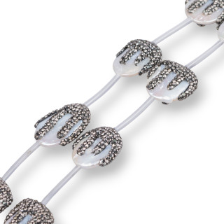 Μαρκασίτες Rhinestone Strand Beads with Flat Baroque River Pearls 20-25mm 8τμχ Μαύρο