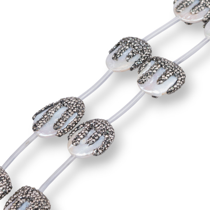 Markasit-Strass Strassperlen mit flachen barocken Flussperlen 20-25 mm 8 Stück Schwarz