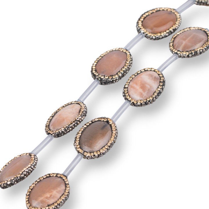 Marcassite Strass Strass Perles Avec Pierre De Lune Rose Ovale Plate 18x23mm 10pcs