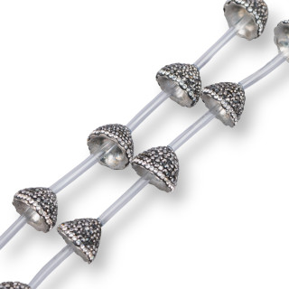 Marcasite Strand Beads Strass Cups Domes 17x12mm 10pcs Negro + Blanco