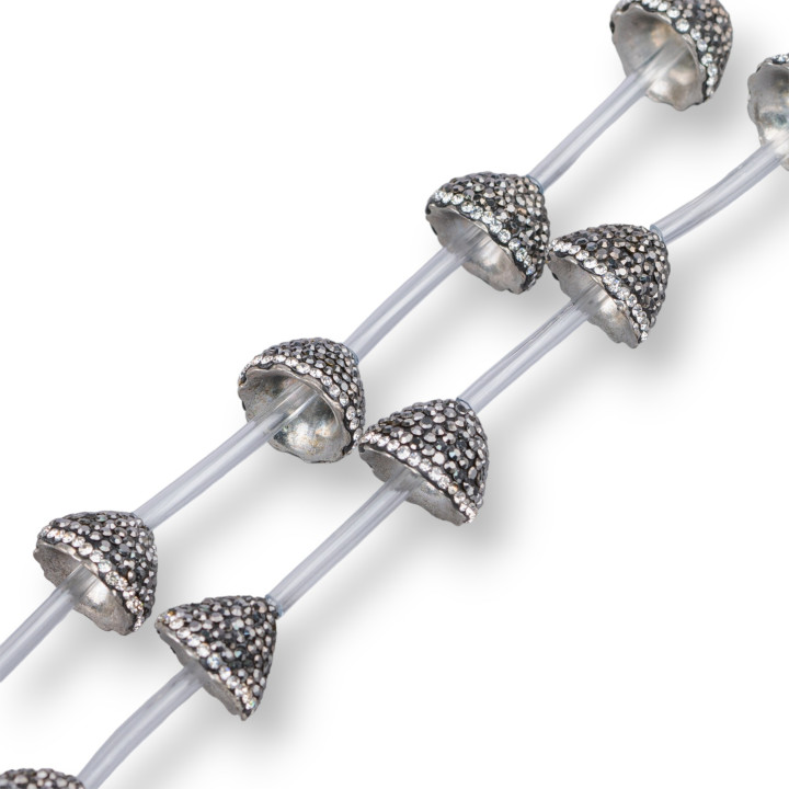 Marcasite Strass Beads Cup Domes 17x12mm 10τμχ Μαύρο+Λευκό